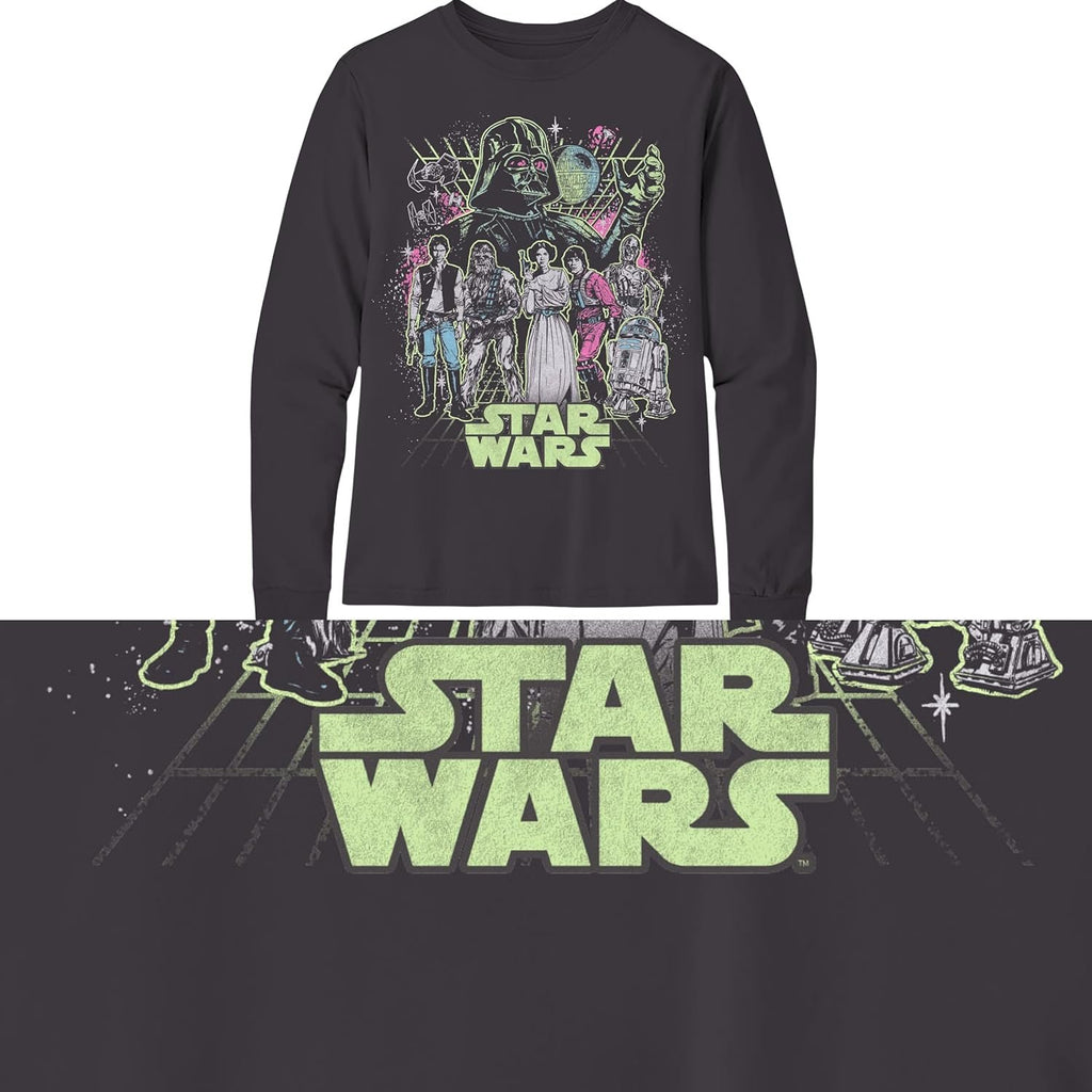 Boys' Star Wars Group Character and The Mandalorian Long Sleeve Crewneck T-Shirt Galactic Heroes Unite- Little and Big Boys Sizes XS-XL