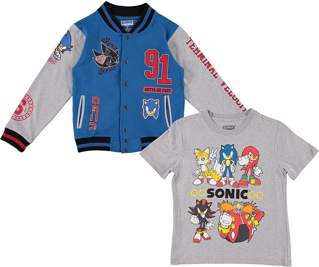 SEGA Boys' Sonic The Hedgehog Varsity Jacket & Tee Bundle Set