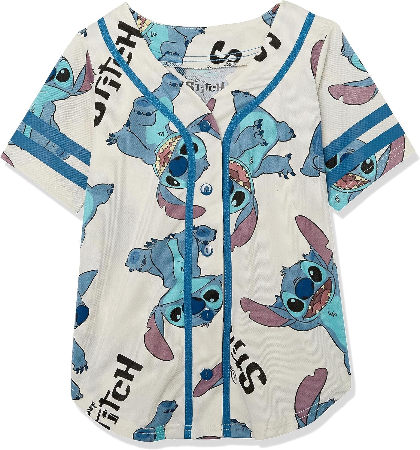 Ivory/Pink Disney Girls Lilo & Stitch and Angel Baseball Jersey-Classic Mesh Button Down Shirt