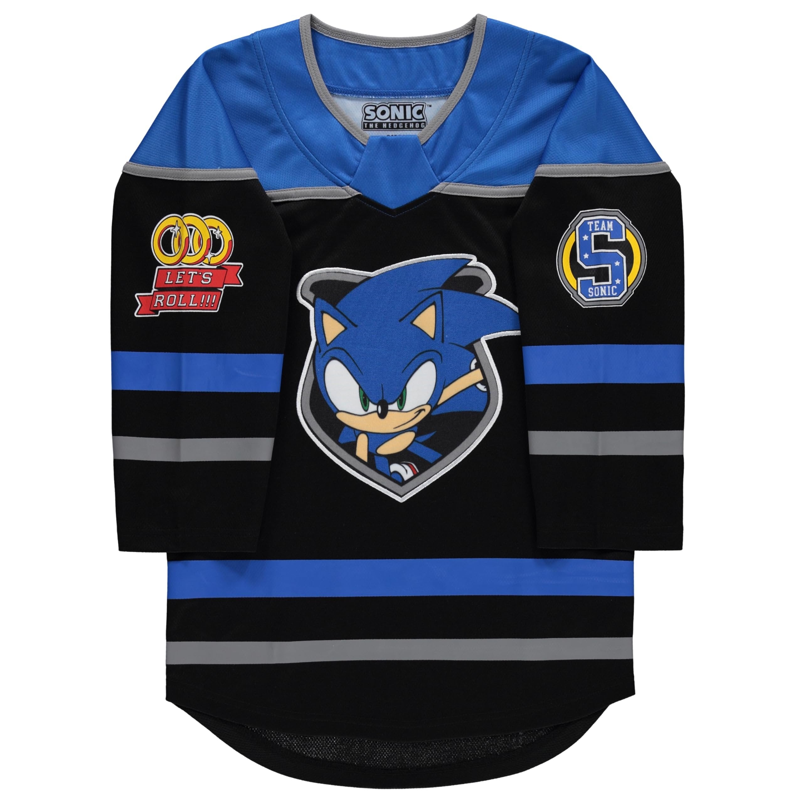 SEGA Boys' Little Sonic The Hedgehog Long Sleeve Hockey Jersey 4-20 Sizes, Black/Royal