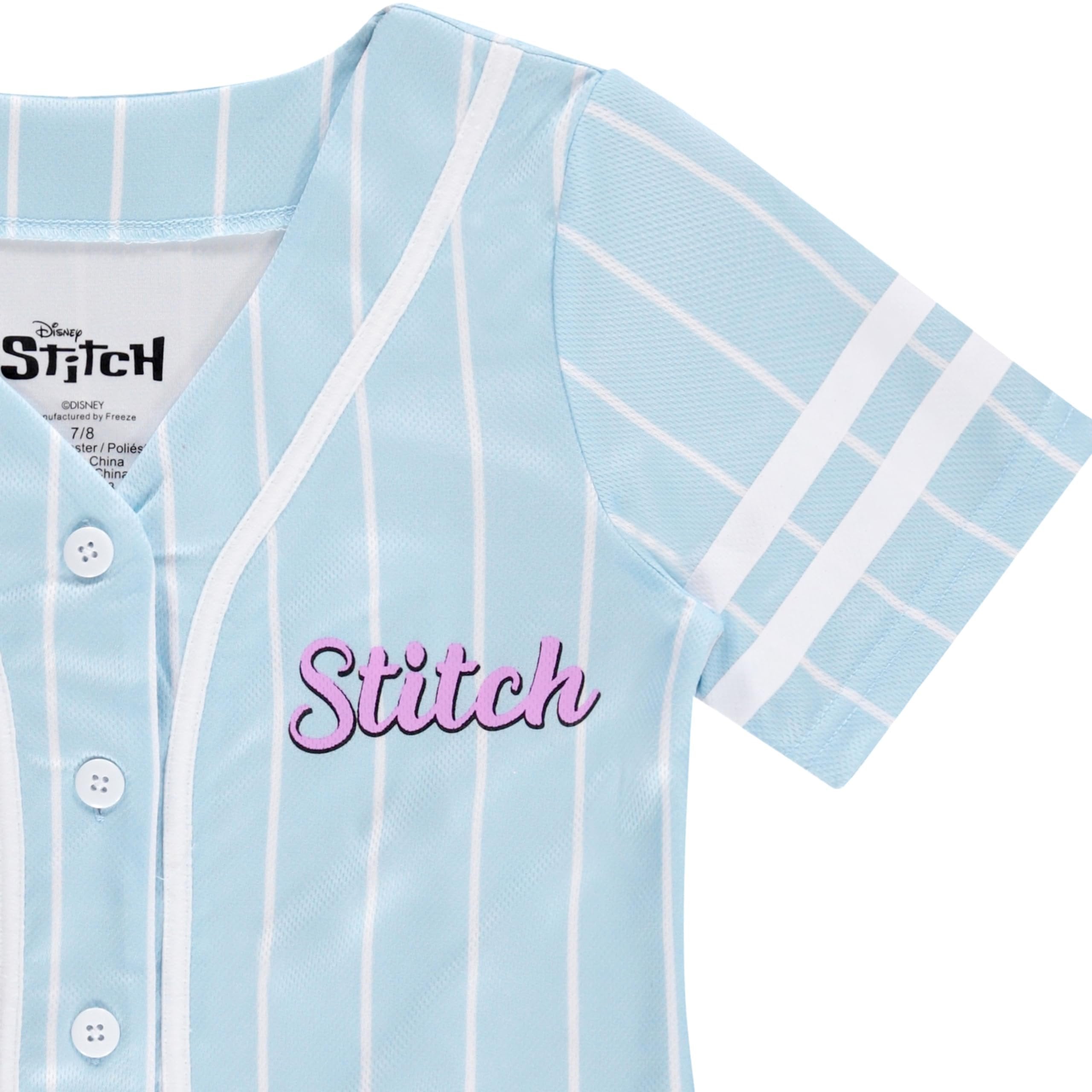 Disney Girls Baseball Jersey T-Shirt with Lilo & Stitch and Mickey Mouse- Girls Sizes 4-16 Hot Pink