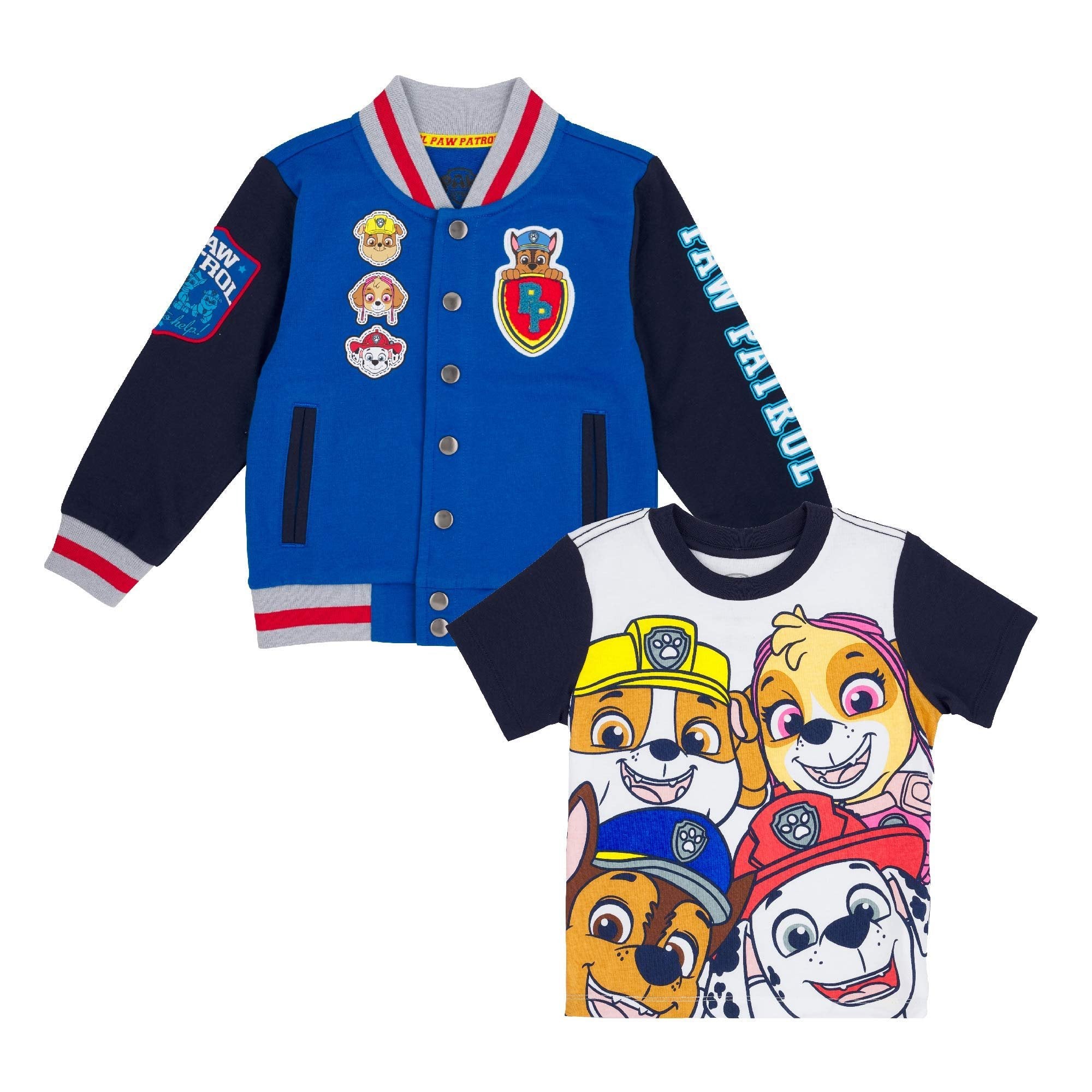 Paw Patrol Toddler Varsity Jacket and Graphic T-Shirt Set, Officially Licensed 2T–5T