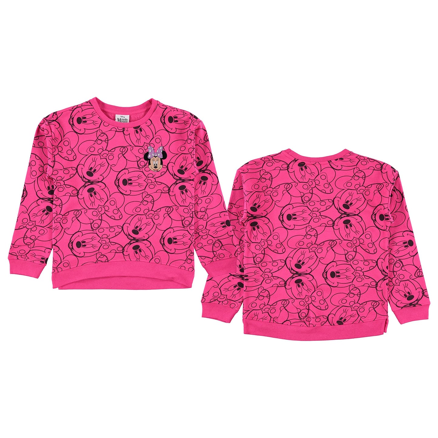 Minnie Mouse Girls Sweatshirt -Jumbo Print and Embroidery Minnie Mouse Sweater- Sizes 4-16