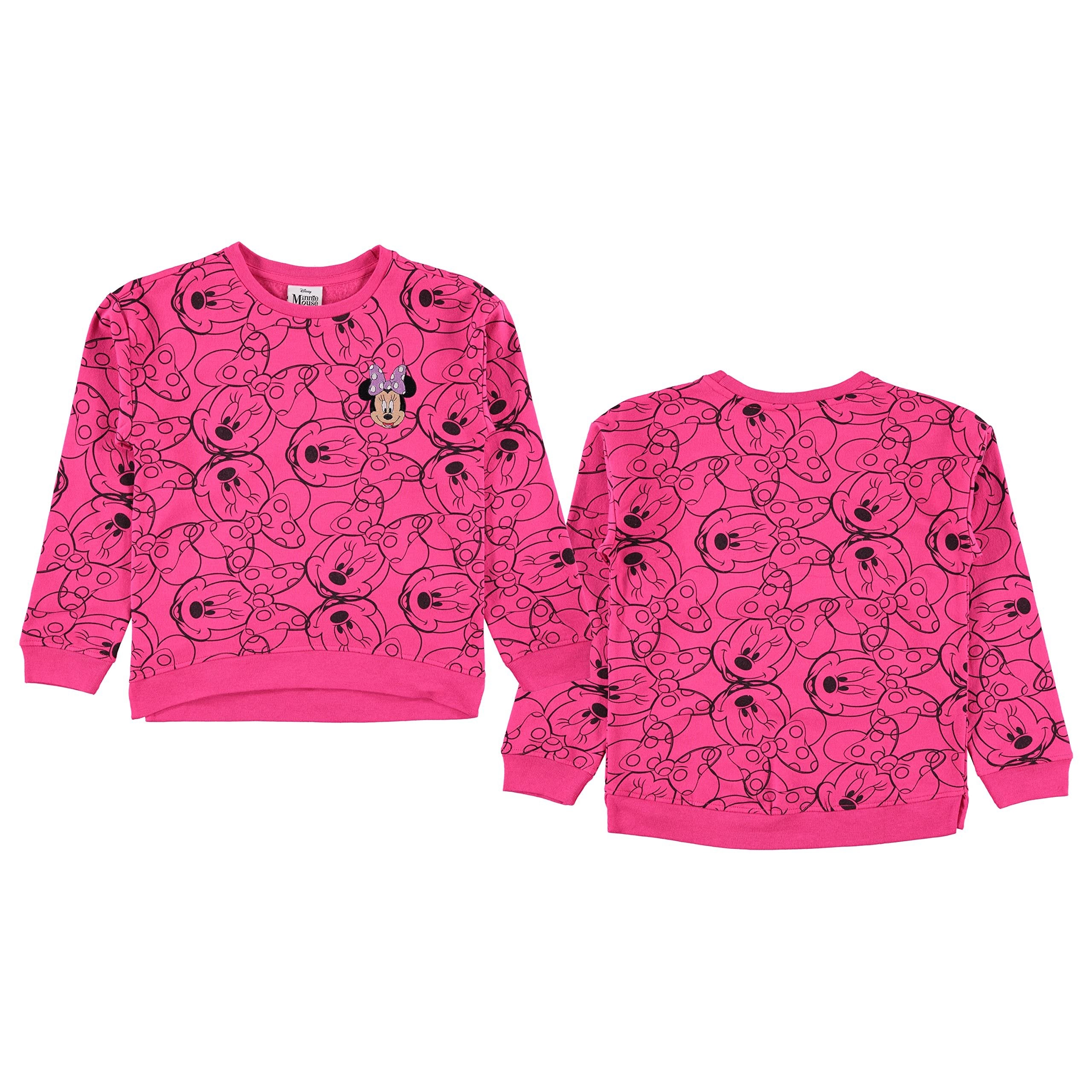 Minnie Mouse Girls Sweatshirt -Jumbo Print and Embroidery Minnie Mouse Sweater- Sizes 4-16