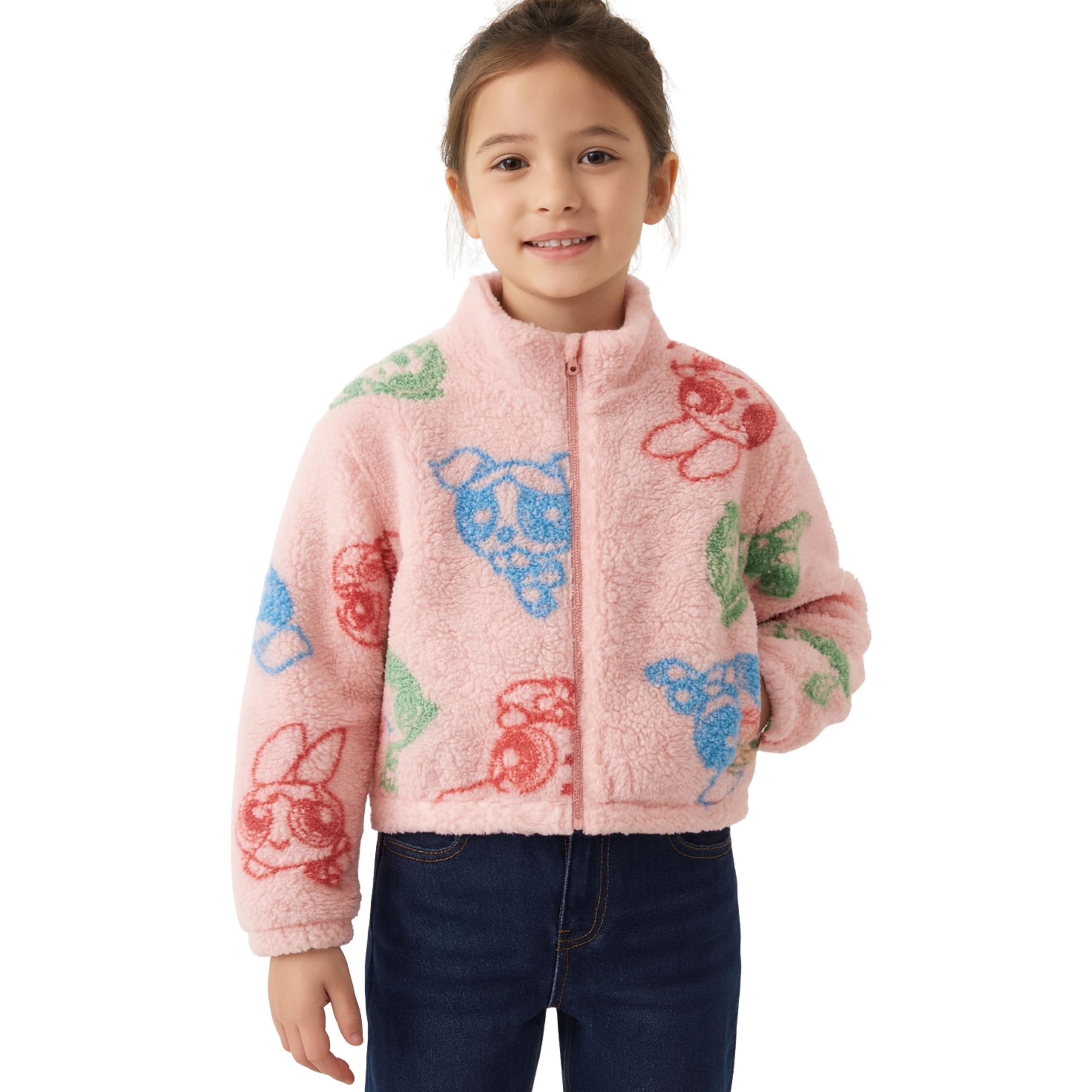 Powerpuff Girls Sherpa Fleece Jacket – Zip-Up Mock Neck Kids Outerwear for Little Girls 3-6