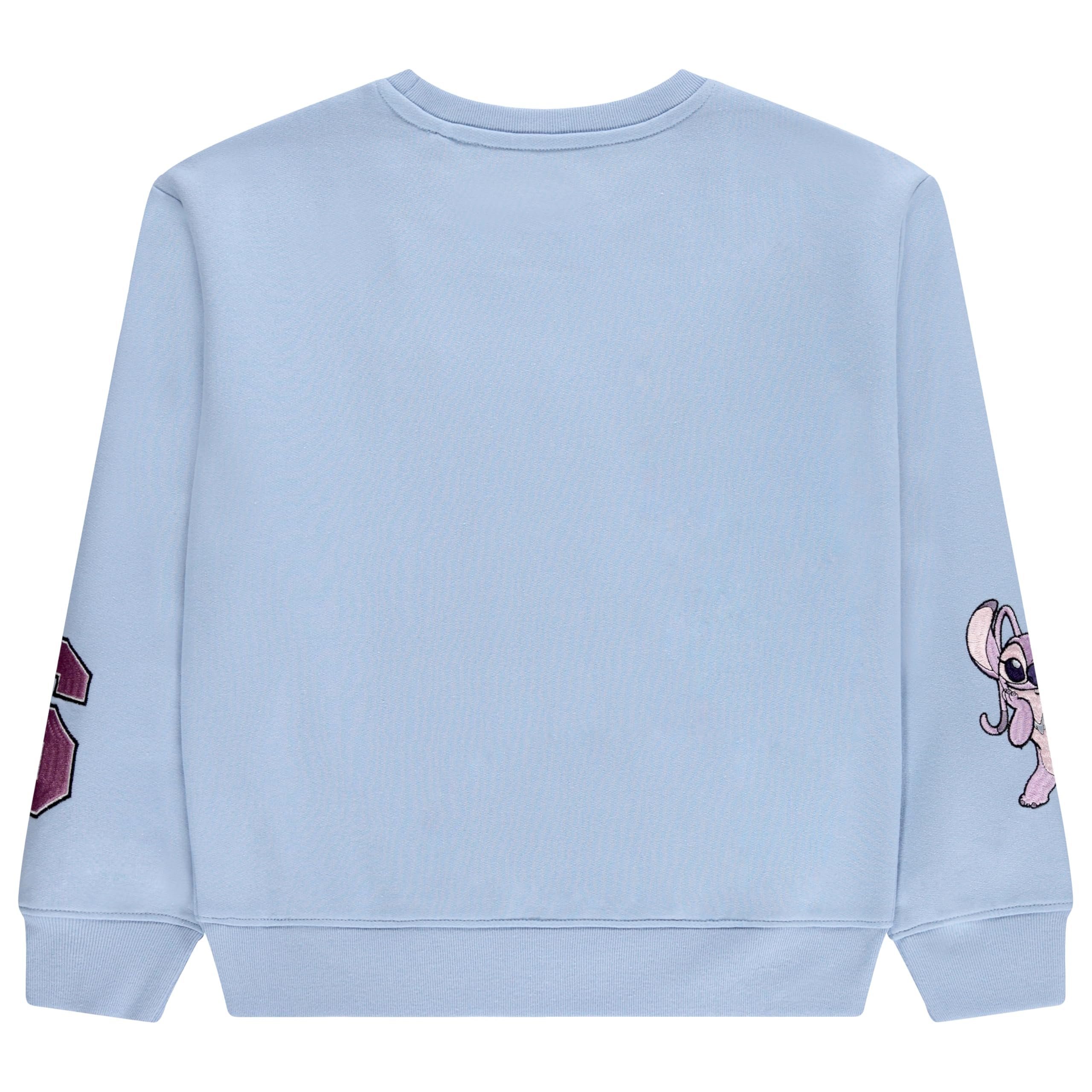 Disney Lilo & Stitch Girls Sweatshirt -Jumbo Graphic Print, Chenille patch and Embroidery Stitch Pullover Crewneck Sweatshirt- Sizes 4-16