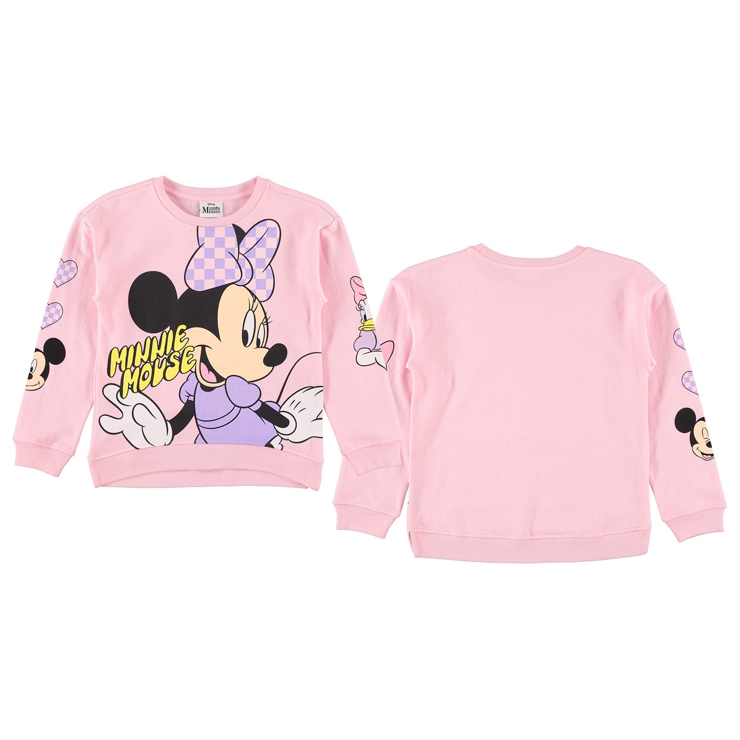 Minnie Mouse Girls Sweatshirt -Jumbo Print and Embroidery Minnie Mouse Sweater- Sizes 4-16