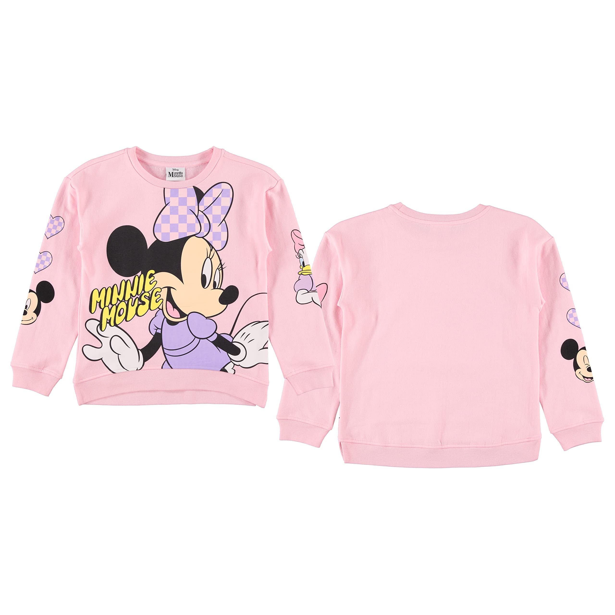 Minnie Mouse Girls Sweatshirt -Jumbo Print and Embroidery Minnie Mouse Sweater- Sizes 4-16