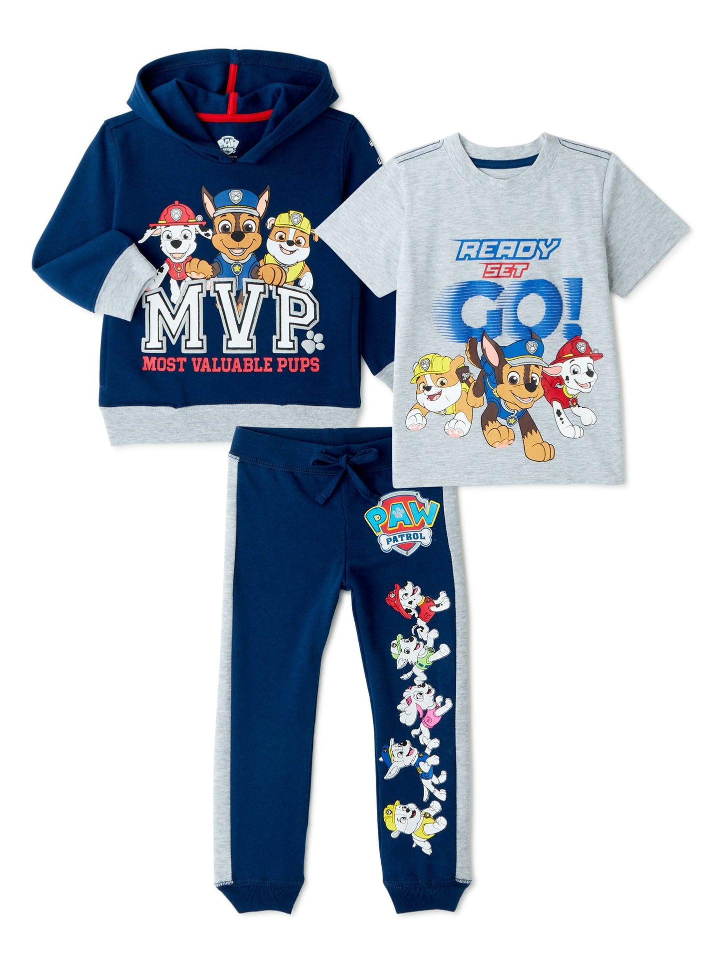 Paw Patrol Toddler Boy Hoodie Sweatshirt, Graphic T-Shirt & Jogger Pant Outfit Set, 3-Piece (2T-5T)