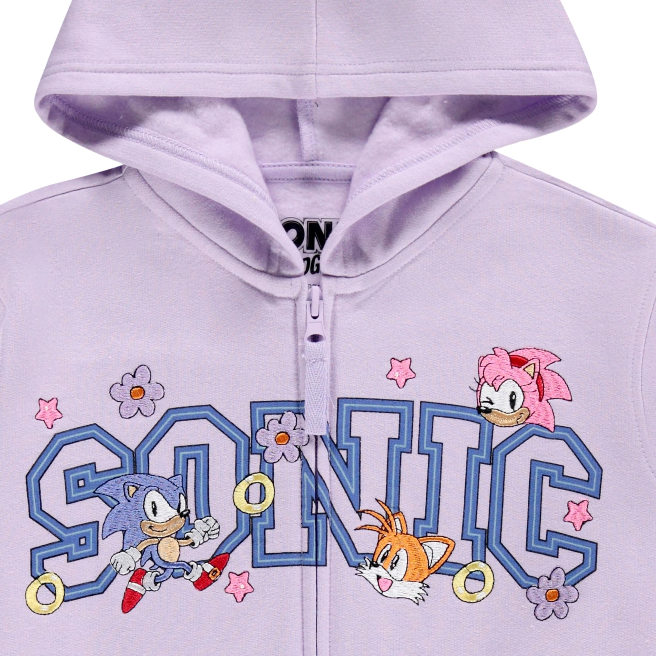 Girls Sonic The Hedgehog Zip Up Hoodie and Short Sleeve T-Shirt Clothing Set - Little and Big Girls Sizes 4-16