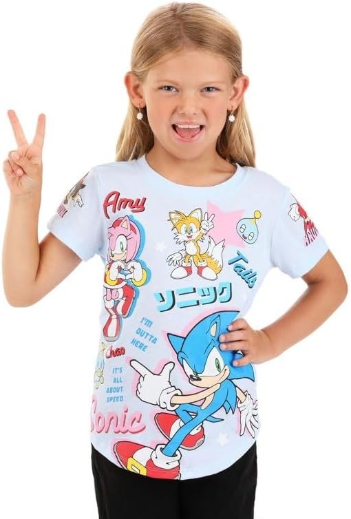 Girls Sonic The Hedgehog Short Sleeve T-Shirt- Sonic Girls Tee Sizes 4-16