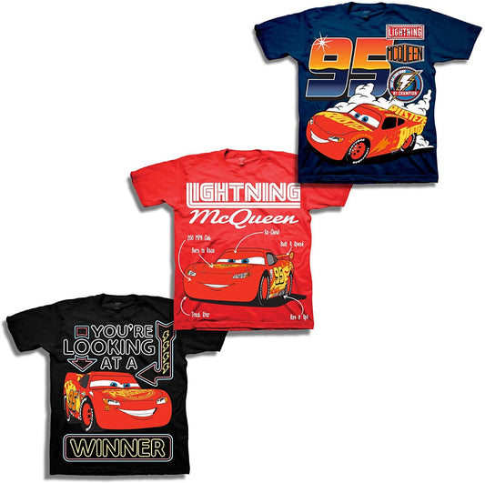 Disney Boys Cars Lightning McQueen Shirt - 3 Pack Lightning McQueen Tees