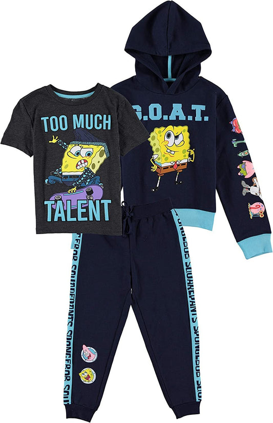 SpongeBob SquarePants Boys Graphic Hoodie, Top and Jogger Pants 3-Piece Outfit Set