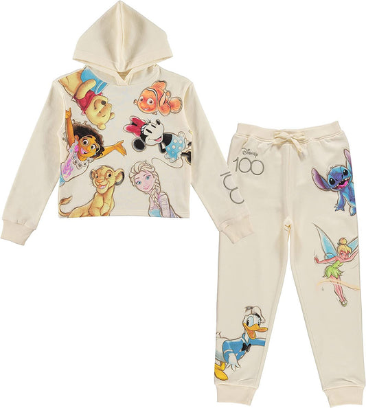 Celebrating 100 Years of Disney Magic with Our Girls' Cropped Hoodie and Jogger Set - Sizes 4-16