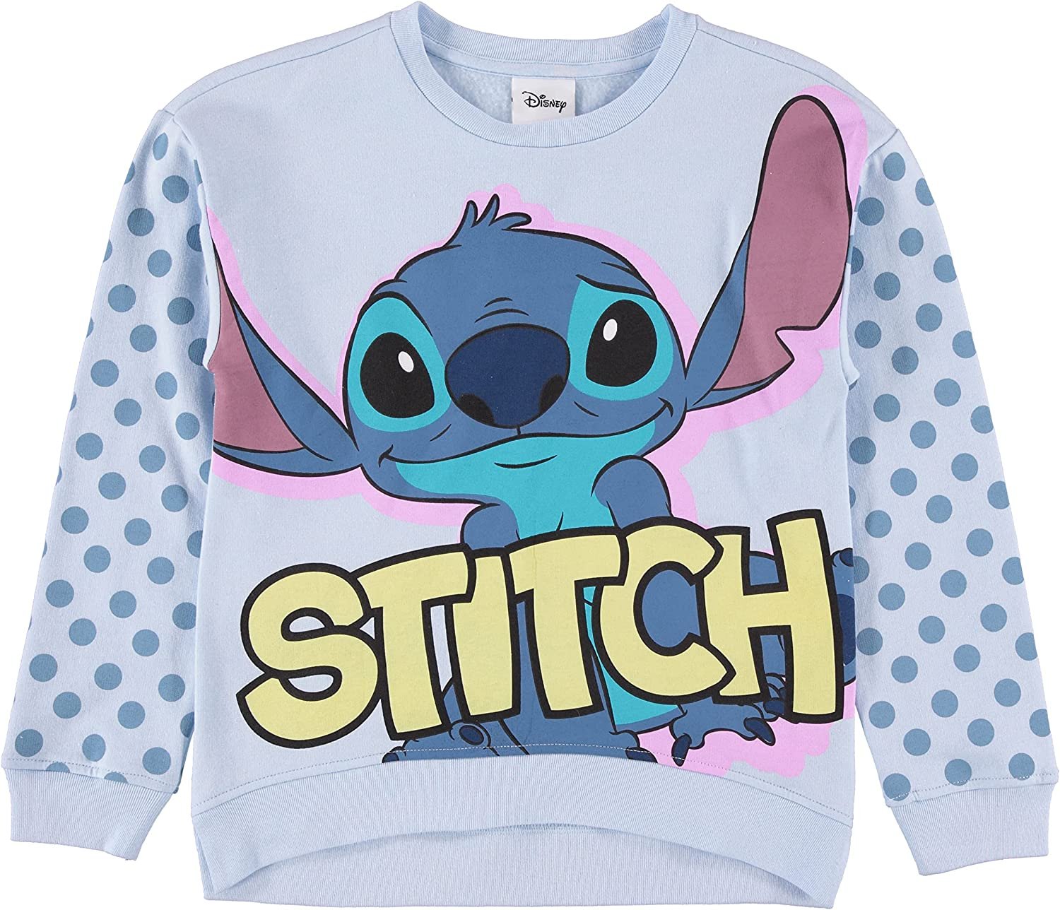 Lilo & Stitch Girls Sweatshirt -Jumbo Print and Embroidery Disney's Stitch Sweater- Sizes 4-16