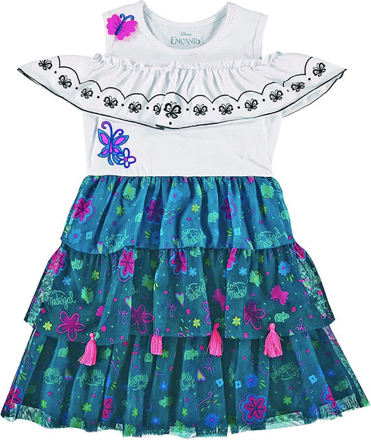 Fandom Republic Encanto Inspired Mirabel Tiered and Ruffled Mid Length Party Fiesta Dress