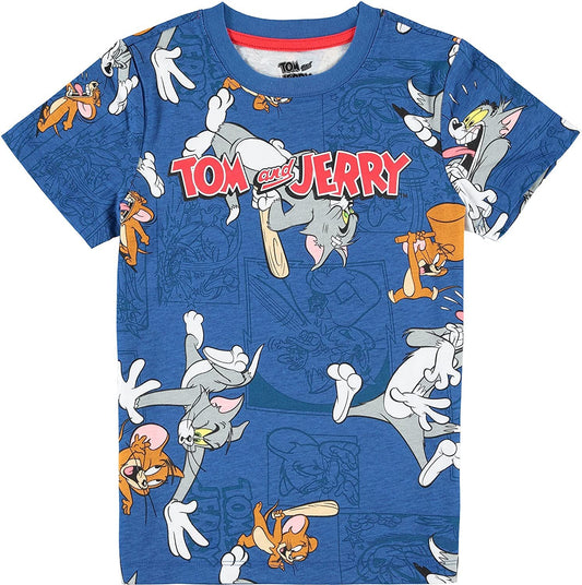 Tom and Jerry Boys Short Sleeve T-Shirt - All Over Print Design Tom and Jerry Tee