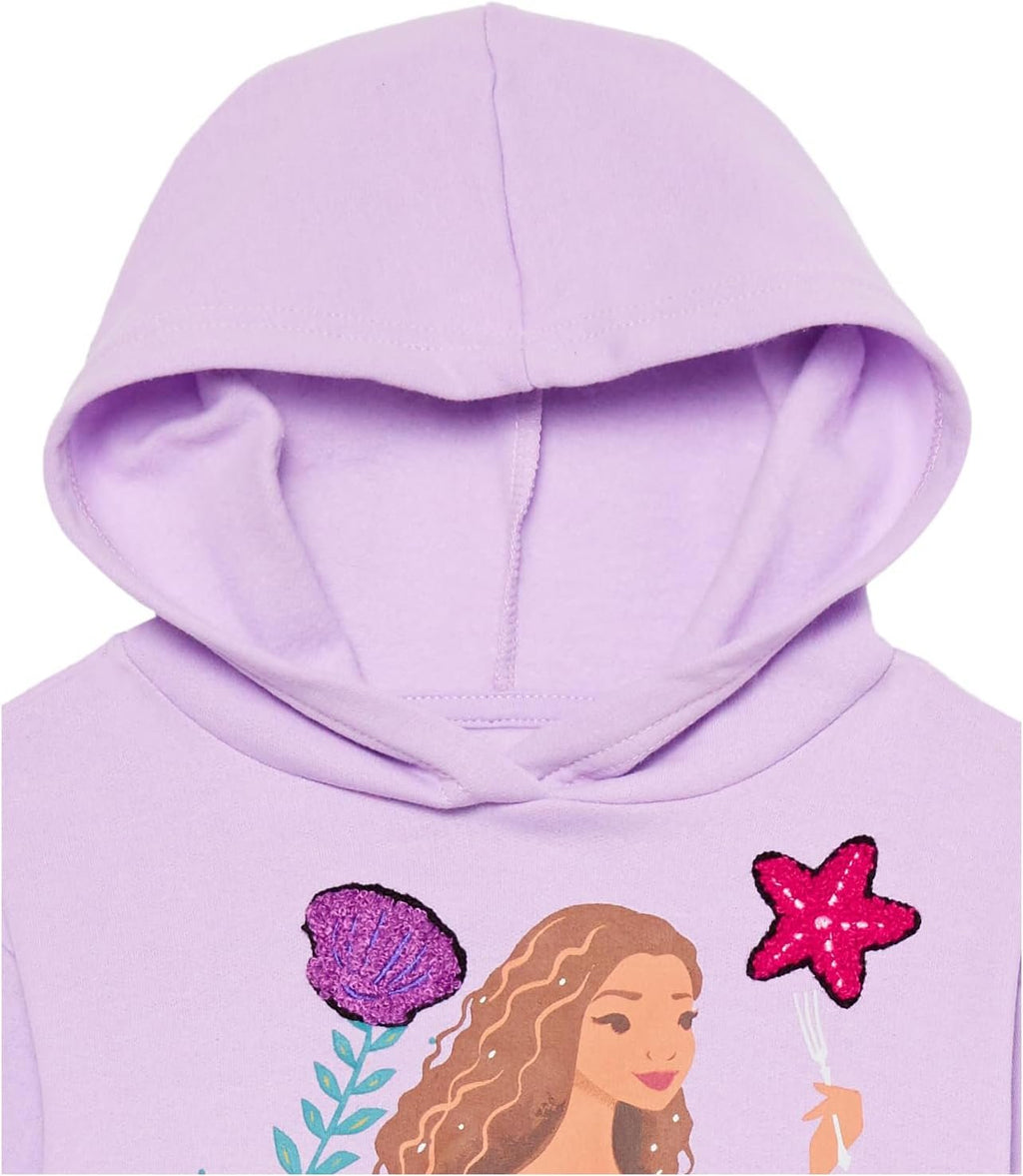 Disney Girls the Little Mermaid Movie Girls Fleece Skimmer Hoodie & Jogger 2pc Set - Ariel, Flounder, Sebastian