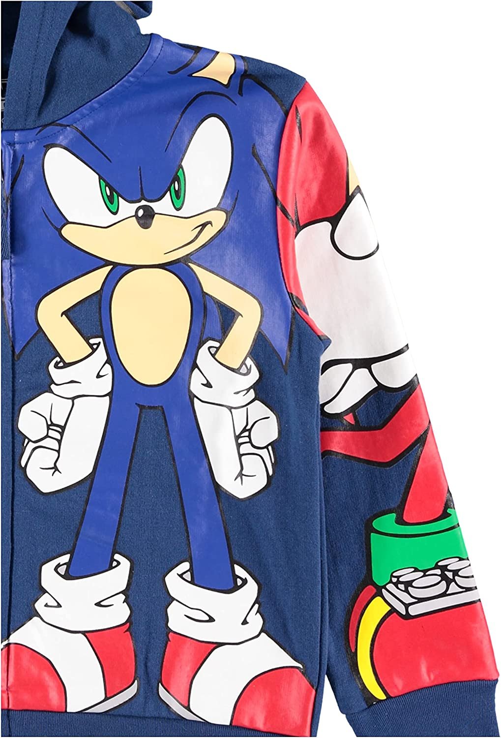 Boys Sonic The Hedgehog Costume Zip Up Fleece Hoodie-Featuring Sonic, Tails and Knuckles -Boys 4-20