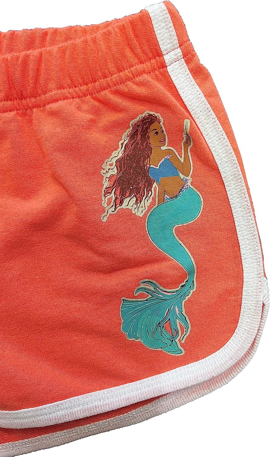 Disney Girls the Little Mermaid Movie Girls French Terry Tee & Short Set - Ariel, Flounder, Sebastian