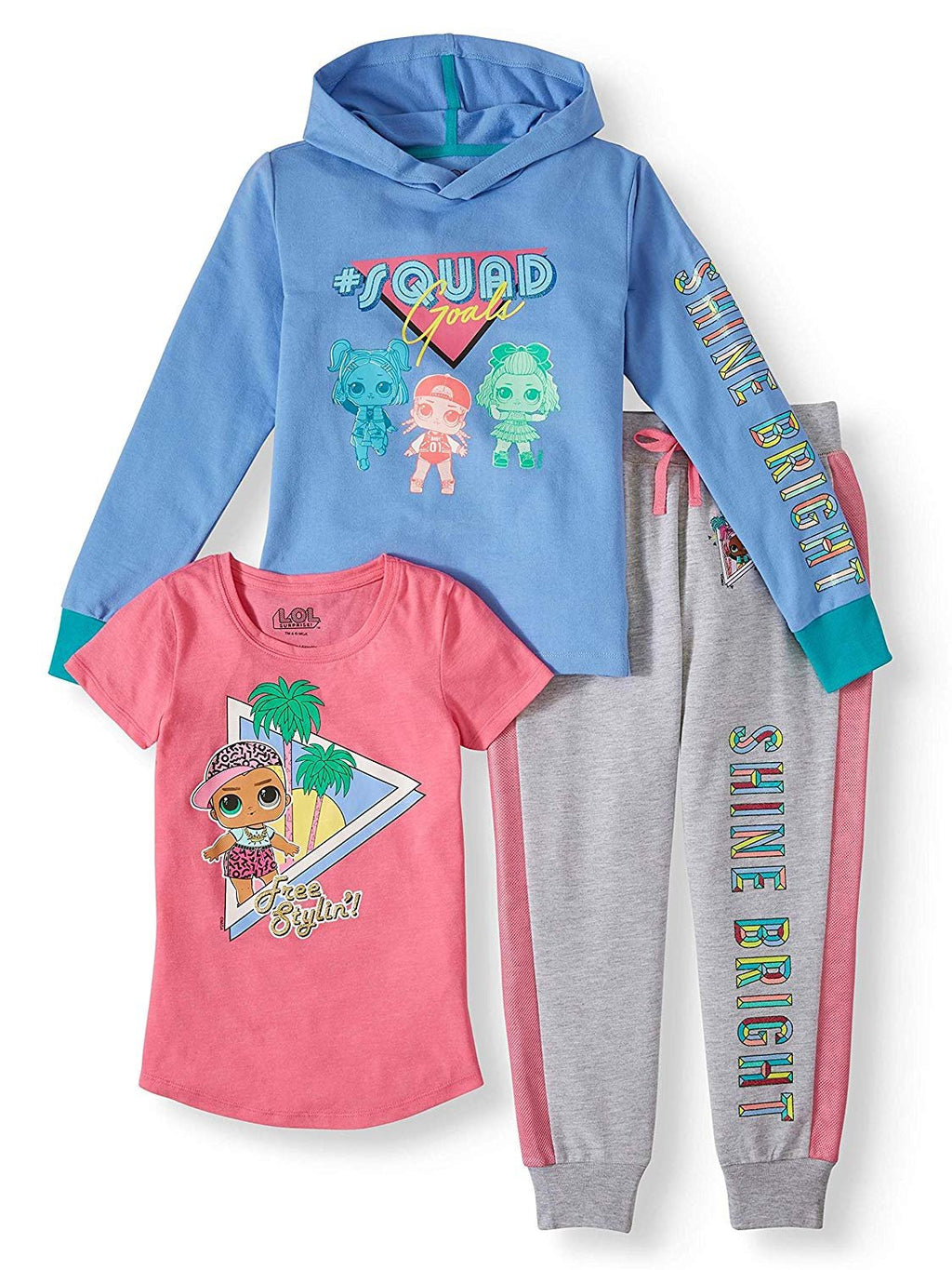L.O.L. Surprise! Girls' Graphic Hoodie, Top and Jogger Legging, 3-Piece Athleisure Outfit Set - Girls 4-16