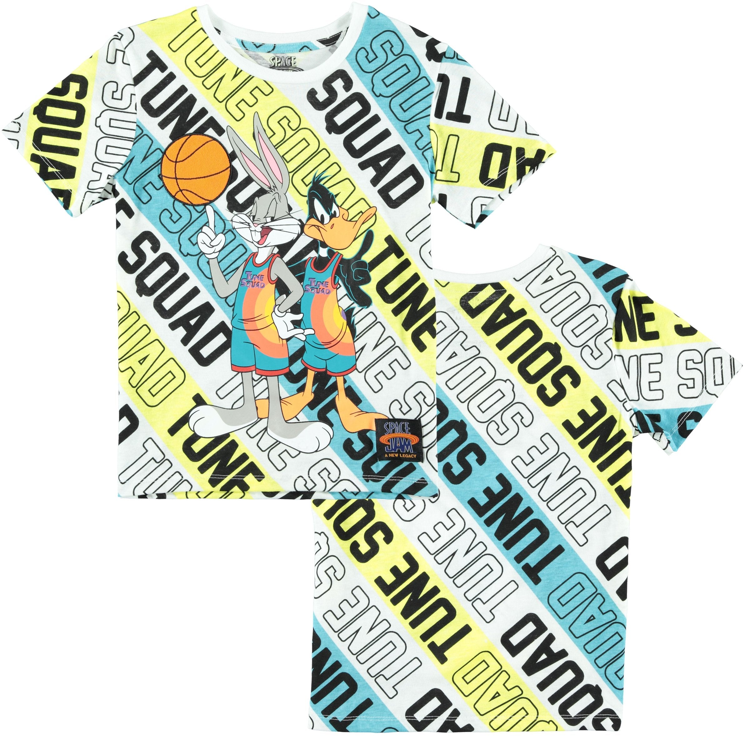 Boys Space Jam A New Legacy Short Sleeve T-Shirt- Tune Squad All Over Print Bugs Bunny Looney Tunes