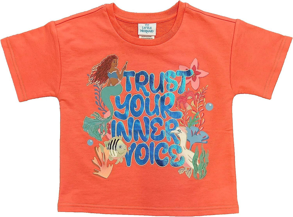 Disney Girls the Little Mermaid Movie Girls French Terry Tee & Short Set - Ariel, Flounder, Sebastian