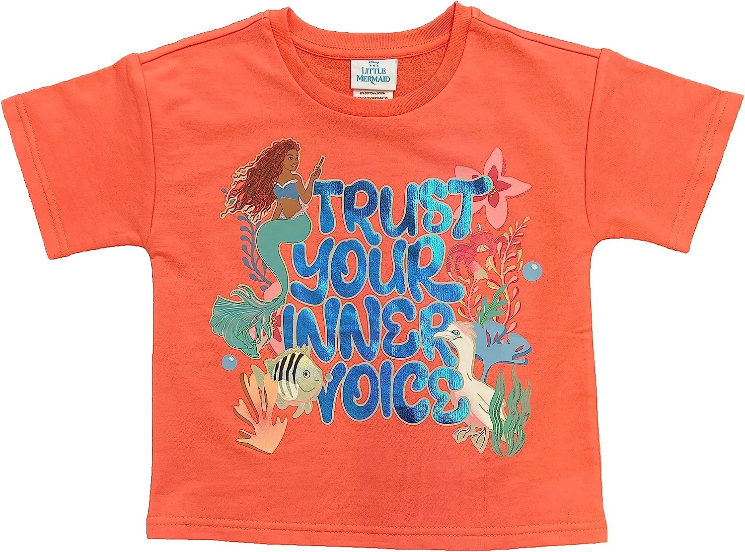 Disney Girls the Little Mermaid Movie Girls French Terry Tee & Short Set - Ariel, Flounder, Sebastian