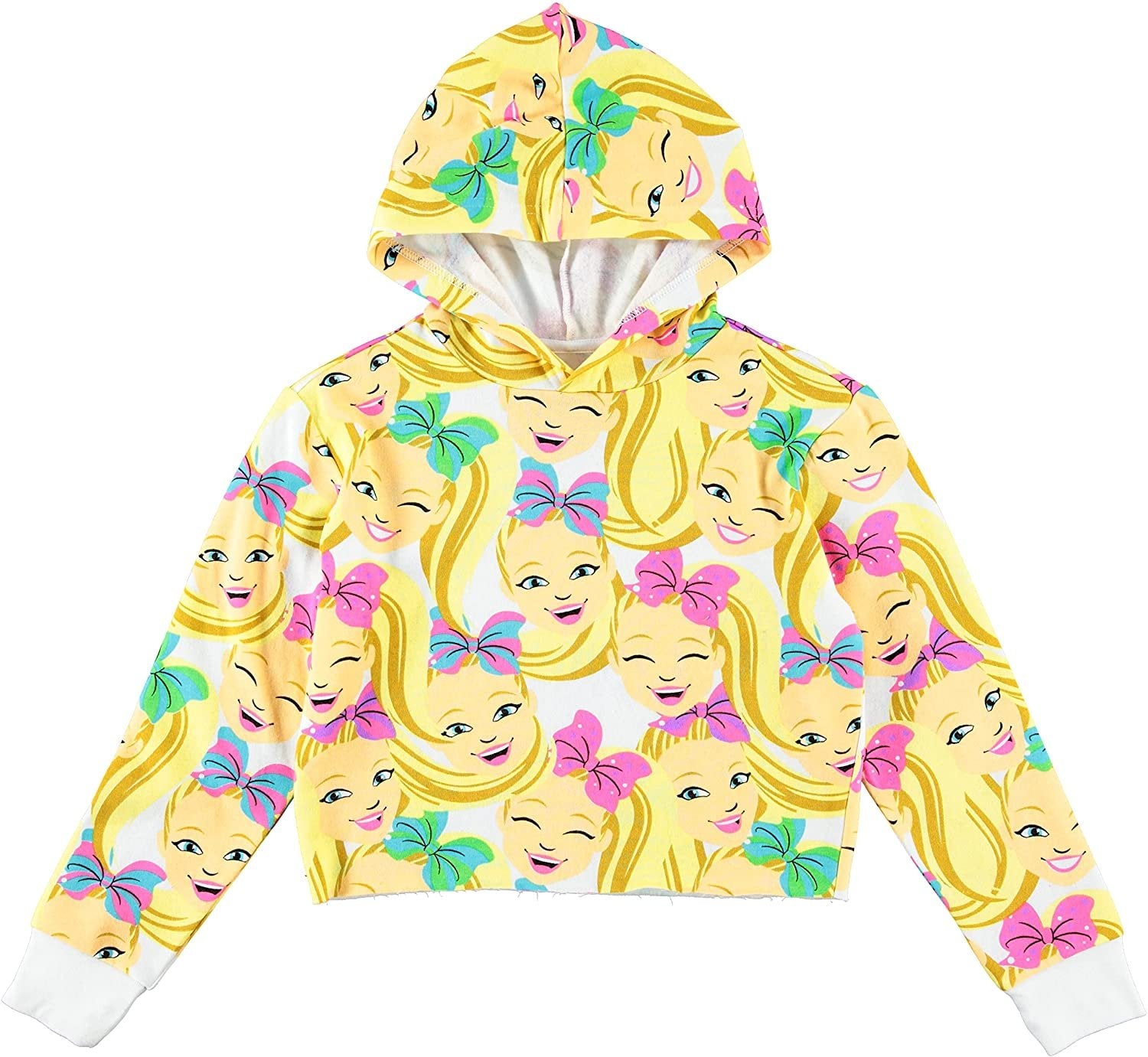 JoJo Siwa Girls Hoodie- All Over Print Cropped Skimmer Hoodie Sizes 4-20 White