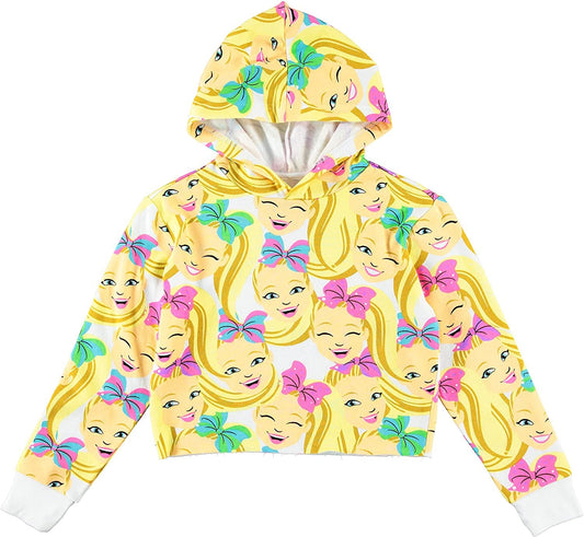 JoJo Siwa Girls Hoodie- All Over Print Cropped Skimmer Hoodie Sizes 4-20 White