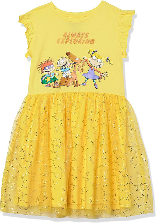 Nickelodeon Rugrats Angelica Ruffle Sleeve Tulle Dress-Girls 4-16