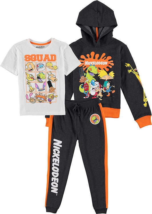 Nickelodeon Boys Squad Rugrats, Hey Arnold Graphic Hoodie, Top and Jogger Pants 3-Piece Outfit Set