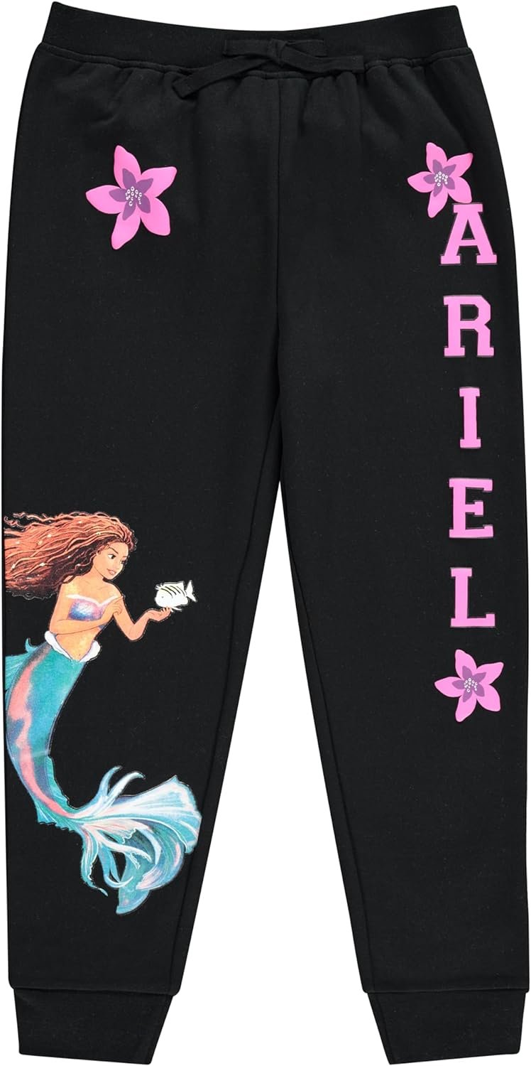 Disney Girls the Little Mermaid Movie Girls Fleece Skimmer Hoodie & Jogger 2pc Set - Ariel, Flounder, Sebastian