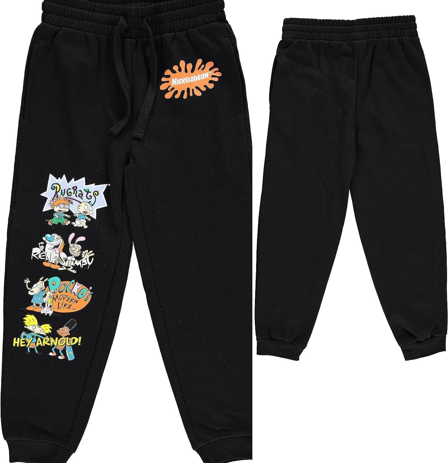 Nickelodeon Boys Jogger Sweatpants - Rugrats, Ren and Stimpy, Hey Arnold and Rocko's Modern Life - Sizes 4-20