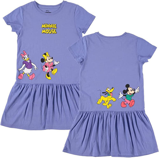 Minnie Mouse Girls' Jersey Dress -Minnie Mouse,Mickey Mouse, Daisy & Pluto Dress- Sizes XS-XL
