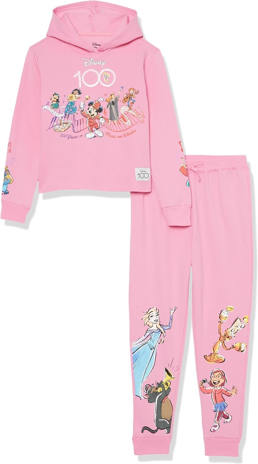 Disney Girls D100 Character Fleece Sweatshirt & Jogger Set - Mickey, Minnie, Stitch, Elsa, Mirabel - Girls 4-16