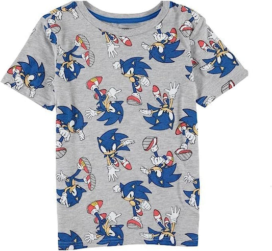 Sonic The Hedgehog Boys Short Sleeve T-Shirt Bundle with Face Mask (14-16, Grey)