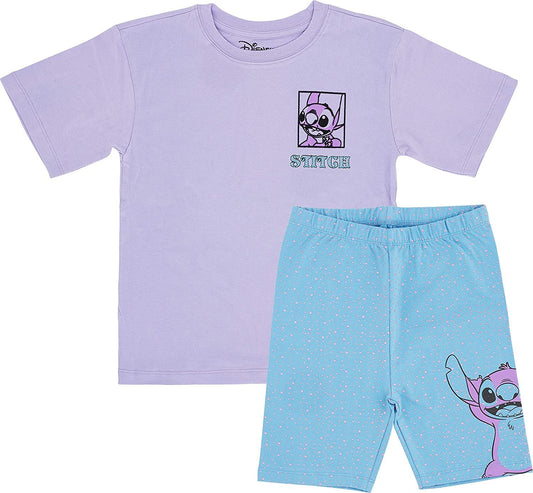 Lilo & Stitch Girls Biker Shorts and Oversized Cozy T-Shirt- 2- Piece Set