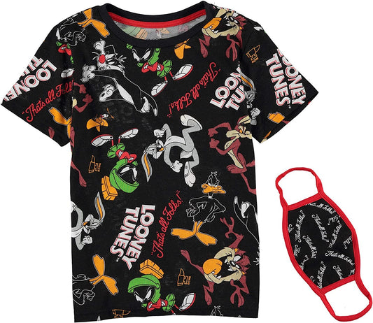 Looney Tunes Boys Short Sleeve T-Shirt Bundle with Face Mask