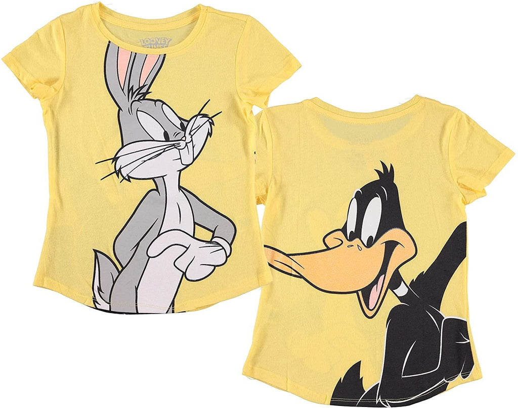 Looney Tunes Girls T-Shirt - Bugs Bunny & Daffy Duck Front & Back Tee, Sizes 4-16