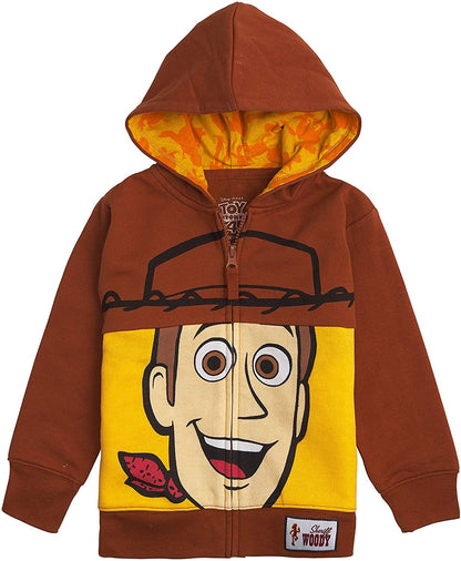 Disney Toy Story Big Face Zip Up Character Hoodies - Buzz Lightyear, Sheriff Woody - Boys, Girls, Unisex Sizing