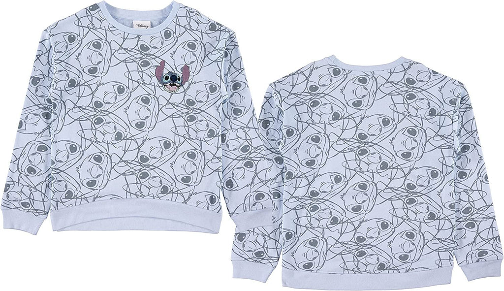 Lilo & Stitch Girls Sweatshirt -Jumbo Print and Embroidery Disney's Stitch Sweater- Sizes 4-16
