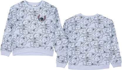 Lilo & Stitch Girls Sweatshirt -Jumbo Print and Embroidery Disney's Stitch Sweater- Sizes 4-16