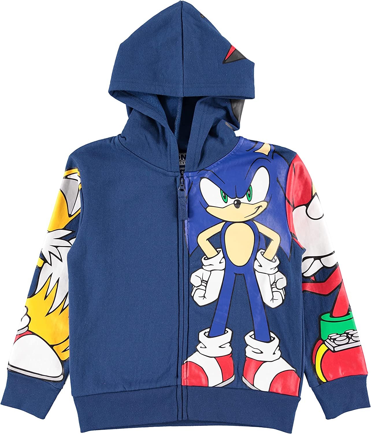 Boys Sonic The Hedgehog Costume Zip Up Fleece Hoodie-Featuring Sonic, Tails and Knuckles -Boys 4-20