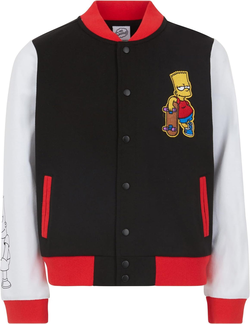 The Simpsons Boys' Bart French Terry Button Up Varsity Bomber Jacket Little Big Kid
