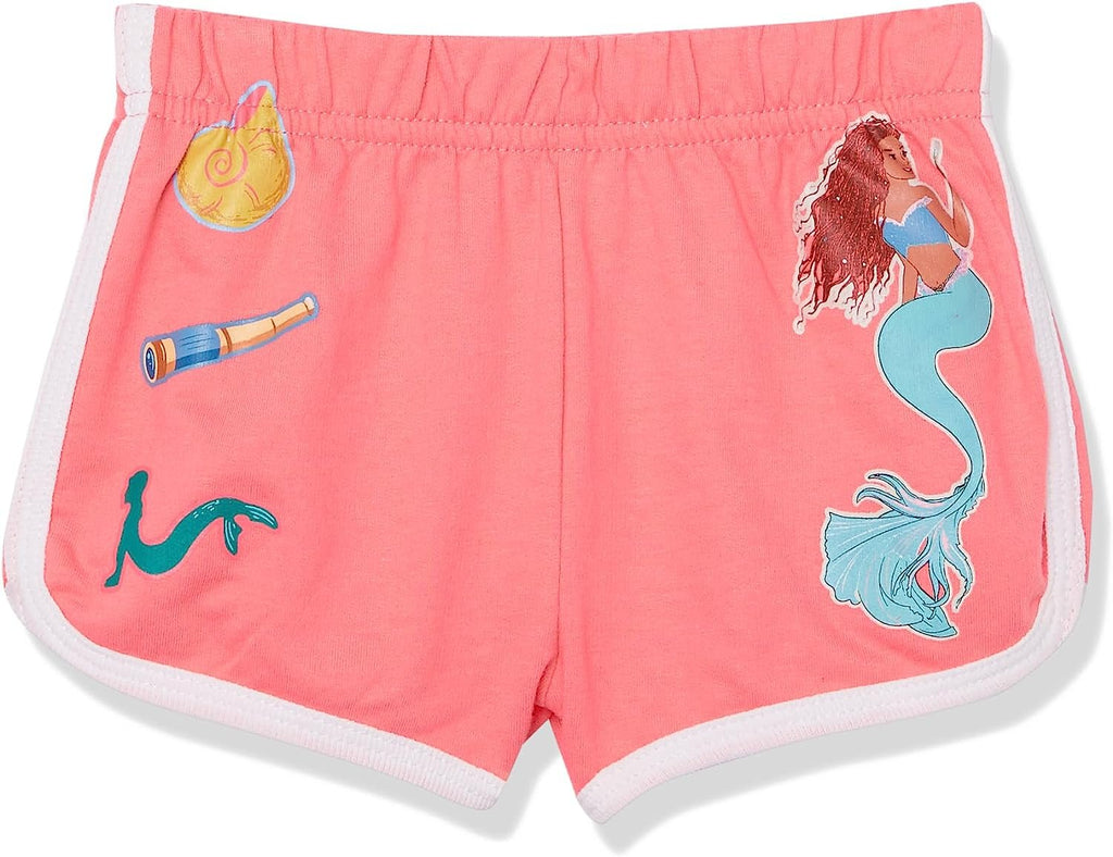 Disney Girls the Little Mermaid Movie Girls French Terry Tee & Short Set - Ariel, Flounder, Sebastian