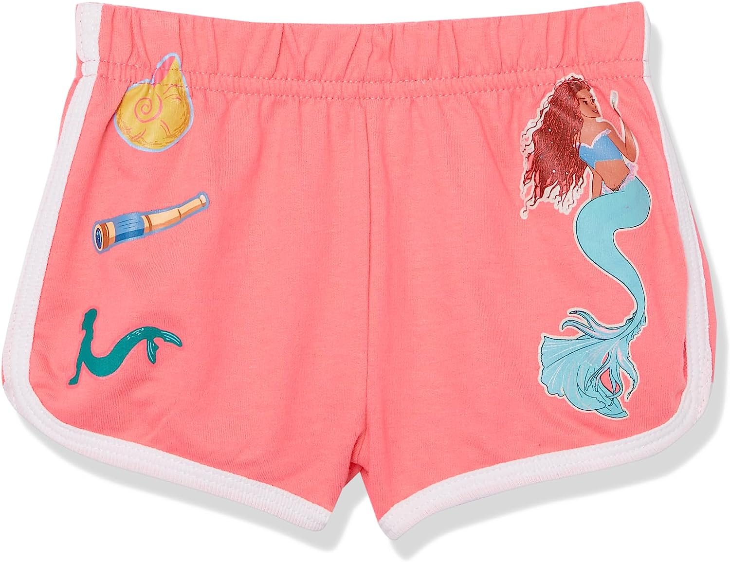 Disney Girls the Little Mermaid Movie Girls French Terry Tee & Short Set - Ariel, Flounder, Sebastian
