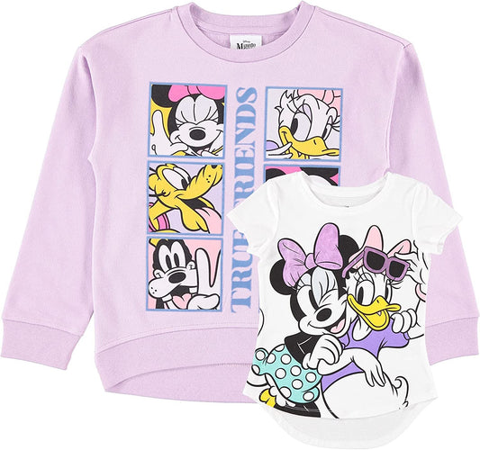 Disney girls Minnie Mouse, Lion King Girls Fleece Sweatshirt and T-shirt 2 Piece Bundle Outfit Set