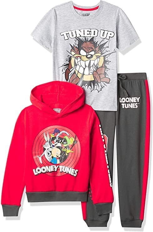 LOONEY TUNES Boys Graphic Hoodie, T-shirt, & Jogger Sweatpant, 3-piece Athleisure Outfit Bundle Set - Boys 4-20