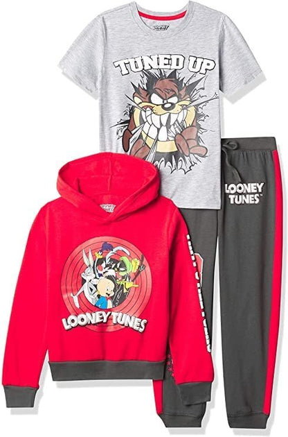 LOONEY TUNES Boys Graphic Hoodie, T-shirt, & Jogger Sweatpant, 3-piece Athleisure Outfit Bundle Set - Boys 4-20